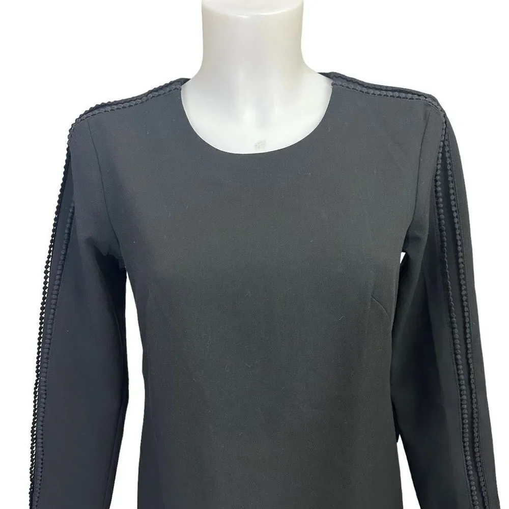 BANANA REPUBLIC Black Long Sleeve Lace Trim Shift Dress size 2‎ NEW